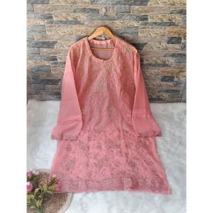 Chiffon Party Wear Dress - Unstitched (4 pcs) - Light Coral Pink