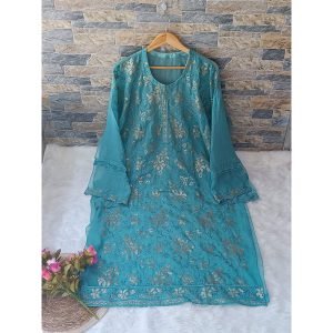 Chiffon Party Wear Dress - Unstitched (4 pcs) - Pale Turquoise