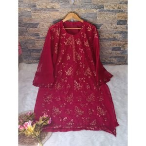 Chiffon Party Wear Dress - Unstitched (4 pcs) - Raspberry Red