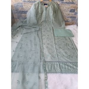 Cotton Embroidered Dress with Cutwork & Lace – Unstitched (3-Piece Set) (C1)