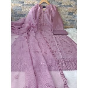 Cotton Embroidered Dress with Cutwork & Lace – Unstitched (3-Piece Set) (C2)